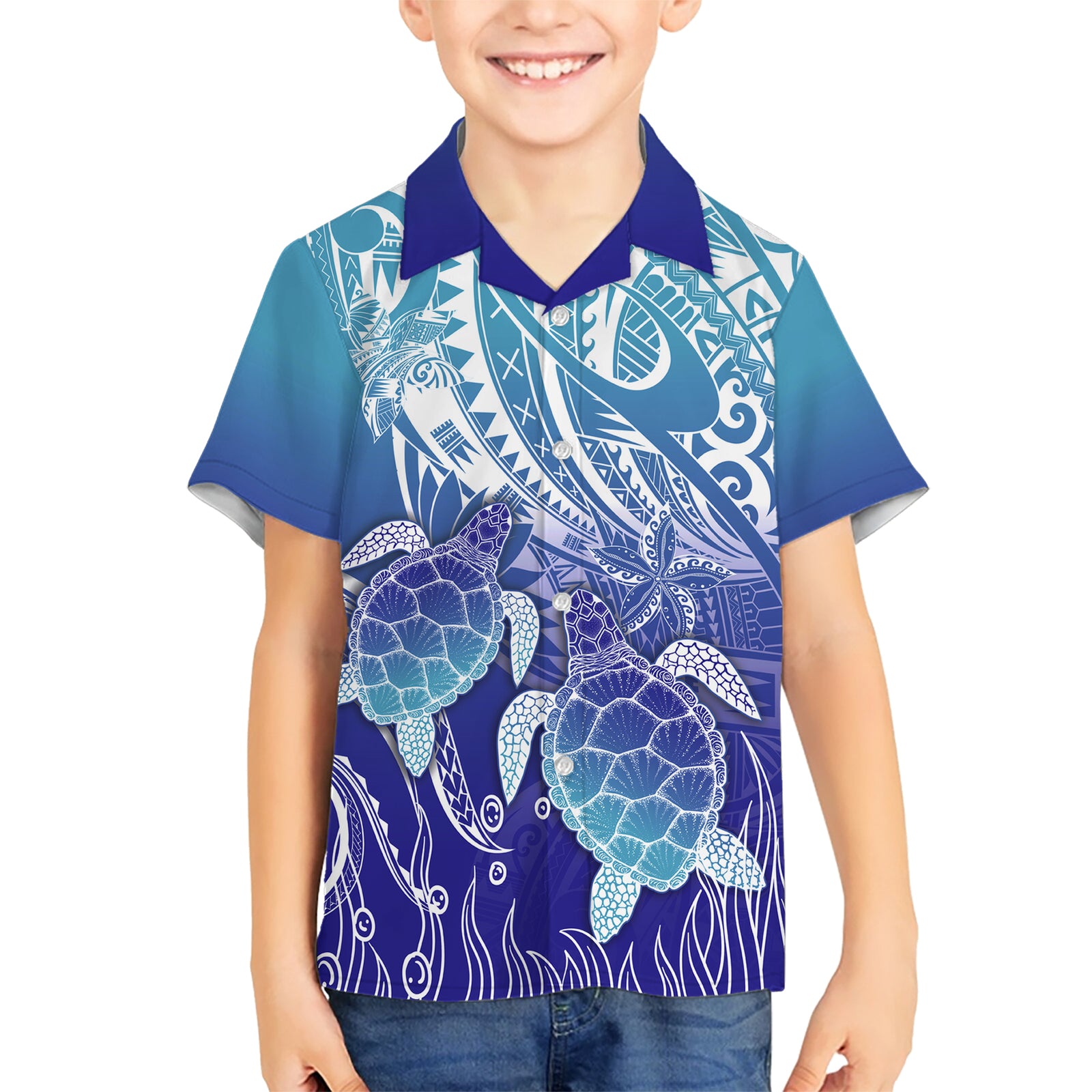 Polynesia Sea Turtle Kid Hawaiian Shirt Happy Valentine Day Polynesian - Dark Cyan LT14 Kid Dark Cyan - Polynesian Pride