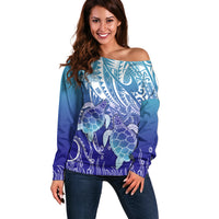 Polynesia Sea Turtle Off Shoulder Sweater Happy Valentine Day Polynesian - Dark Cyan LT14 Women Dark Cyan - Polynesian Pride