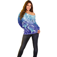 Polynesia Sea Turtle Off Shoulder Sweater Happy Valentine Day Polynesian - Dark Cyan LT14 - Polynesian Pride