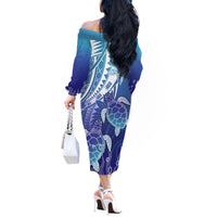 Polynesia Sea Turtle Off The Shoulder Long Sleeve Dress Happy Valentine Day Polynesian - Dark Cyan LT14 - Polynesian Pride