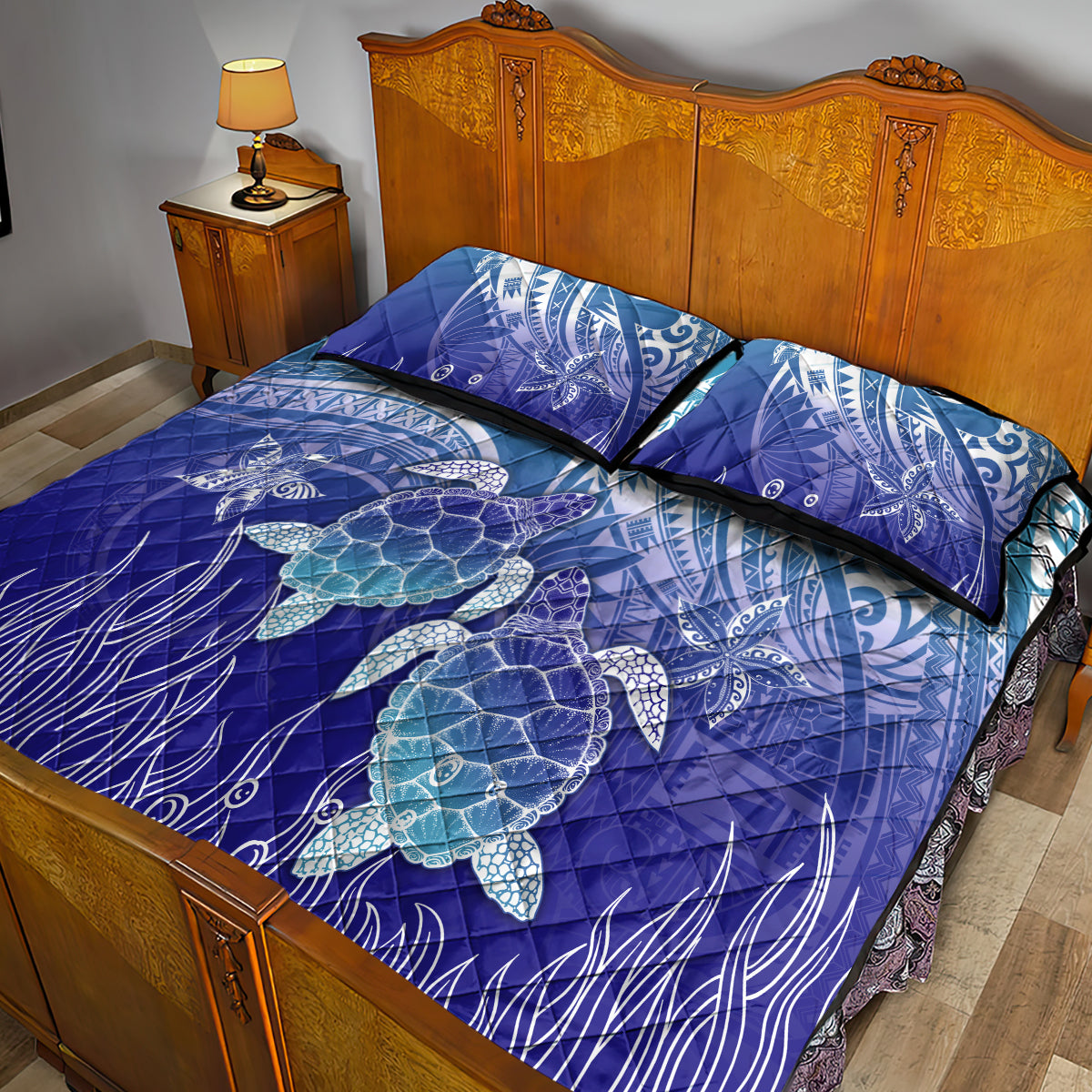Polynesia Sea Turtle Quilt Bed Set Happy Valentine Day Polynesian - Dark Cyan LT14 - Polynesian Pride