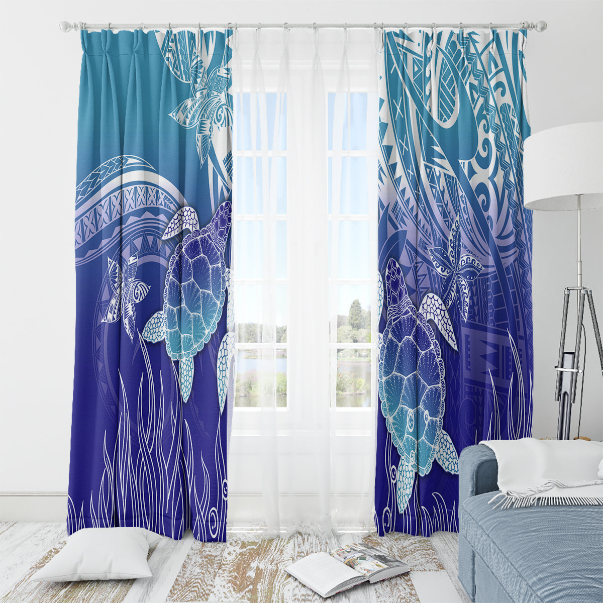 Polynesia Sea Turtle Window Curtain Happy Valentine Day Polynesian - Dark Cyan LT14 - Polynesian Pride