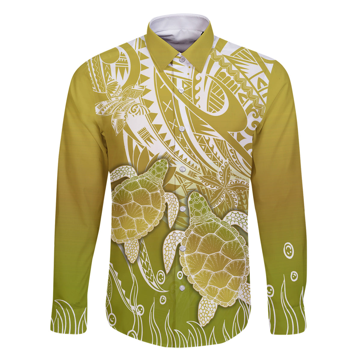 Polynesia Sea Turtle Family Matching Long Sleeve Bodycon Dress and Hawaiian Shirt Happy Valentine Day Polynesian - Gold LT14 Dad's Shirt - Long Sleeve Gold - Polynesian Pride