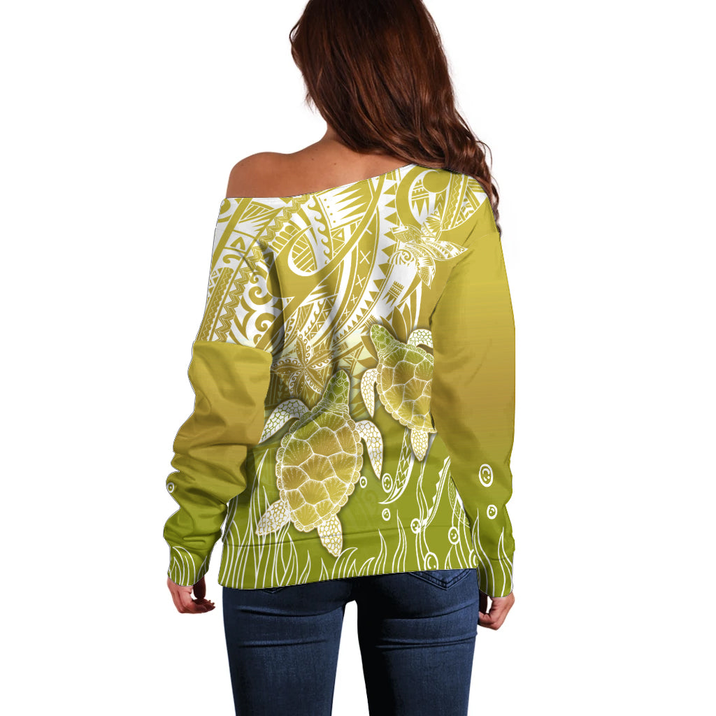 Polynesia Sea Turtle Off Shoulder Sweater Happy Valentine Day Polynesian - Gold LT14 - Polynesian Pride