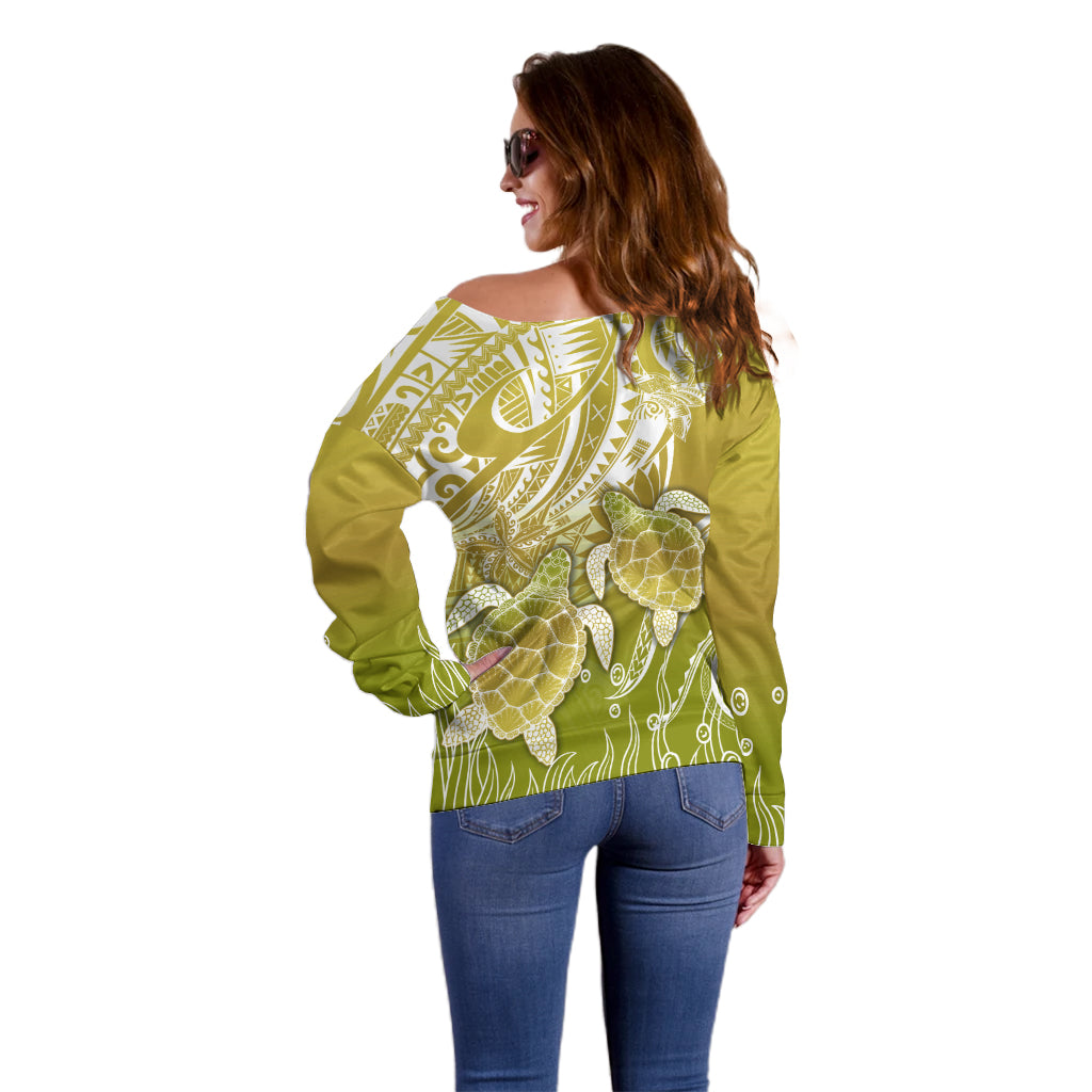 Polynesia Sea Turtle Off Shoulder Sweater Happy Valentine Day Polynesian - Gold LT14 - Polynesian Pride