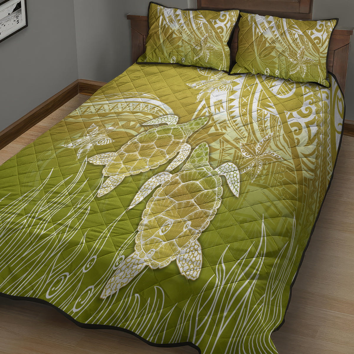 Polynesia Sea Turtle Quilt Bed Set Happy Valentine Day Polynesian - Gold LT14 - Polynesian Pride