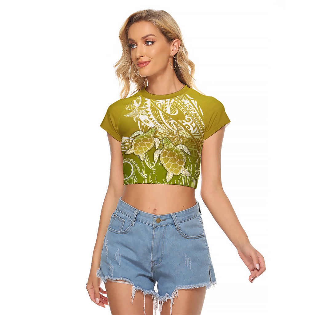 Polynesia Sea Turtle Raglan Cropped T Shirt Happy Valentine Day Polynesian - Gold LT14 Female Gold - Polynesian Pride