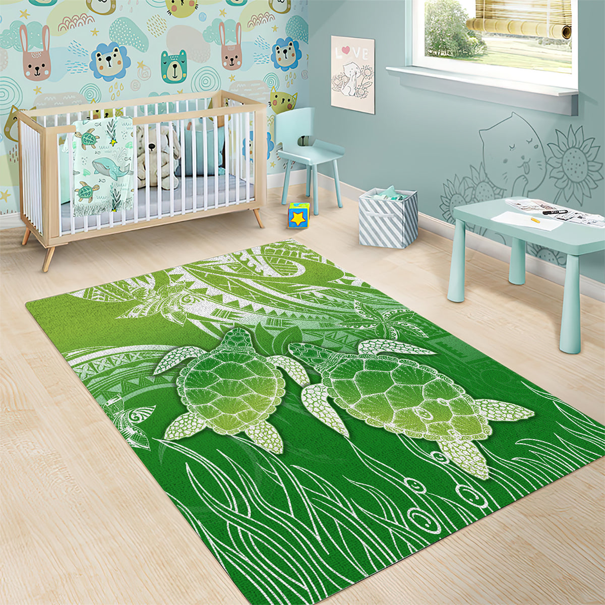 Polynesia Sea Turtle Area Rug Happy Valentine Day Polynesian - Green LT14 - Polynesian Pride