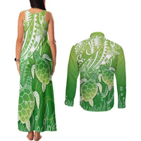 Polynesia Sea Turtle Couples Matching Tank Maxi Dress and Long Sleeve Button Shirt Happy Valentine Day Polynesian - Green LT14 - Polynesian Pride