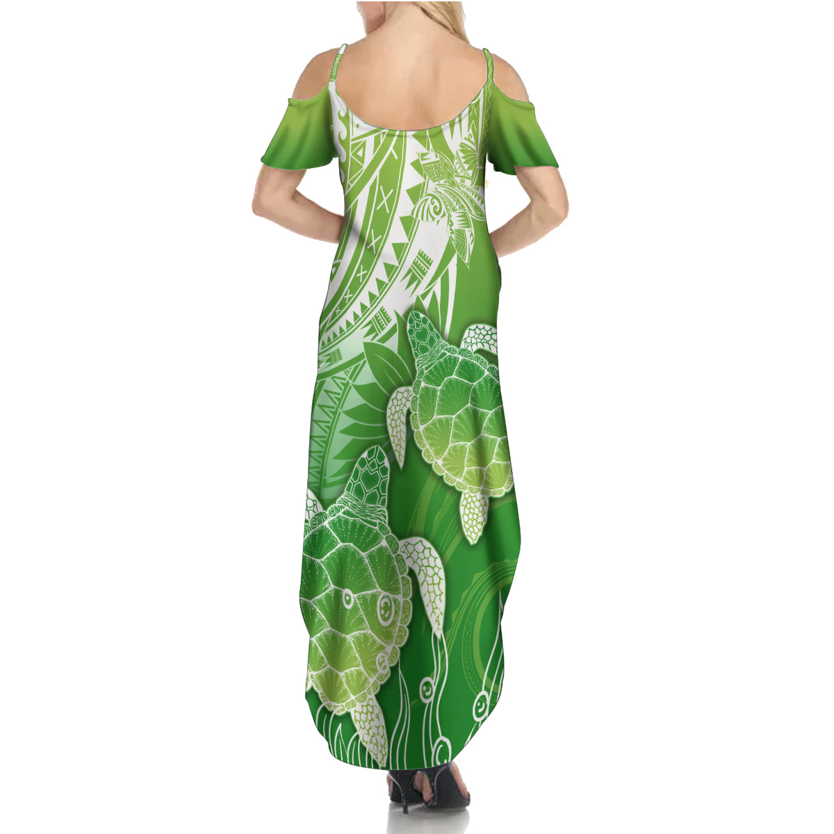 Polynesia Sea Turtle Family Matching Summer Maxi Dress and Hawaiian Shirt Happy Valentine Day Polynesian - Green LT14 - Polynesian Pride