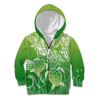 Polynesia Sea Turtle Kid Hoodie Happy Valentine Day Polynesian - Green LT14 Zip Hoodie Green - Polynesian Pride