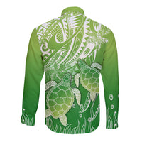 Polynesia Sea Turtle Long Sleeve Button Shirt Happy Valentine Day Polynesian - Green LT14 - Polynesian Pride