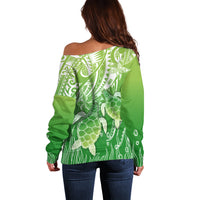 Polynesia Sea Turtle Off Shoulder Sweater Happy Valentine Day Polynesian - Green LT14 - Polynesian Pride