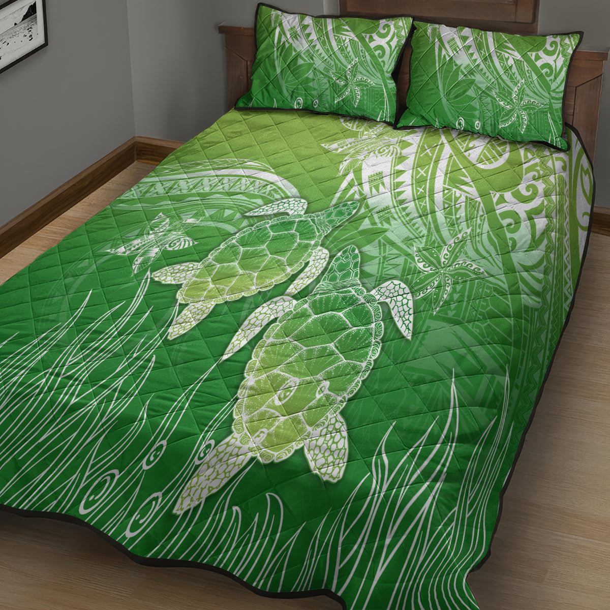 Polynesia Sea Turtle Quilt Bed Set Happy Valentine Day Polynesian - Green LT14 - Polynesian Pride