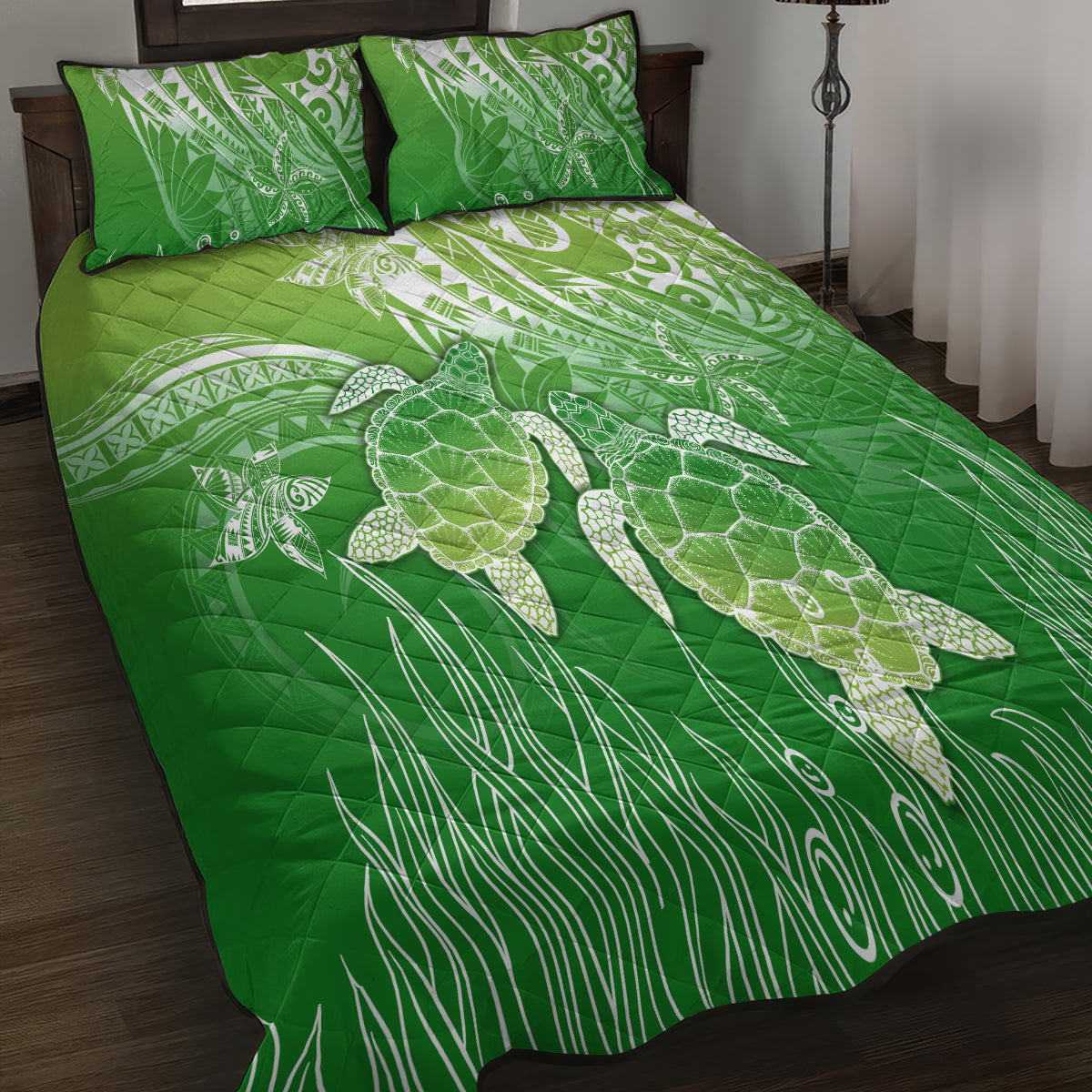 Polynesia Sea Turtle Quilt Bed Set Happy Valentine Day Polynesian - Green LT14 - Polynesian Pride