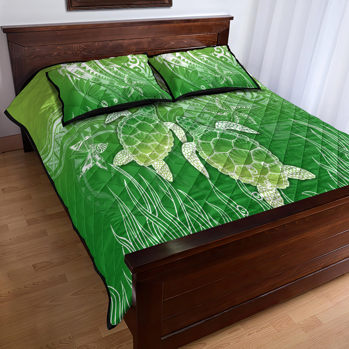 Polynesia Sea Turtle Quilt Bed Set Happy Valentine Day Polynesian - Green LT14 - Polynesian Pride