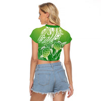 Polynesia Sea Turtle Raglan Cropped T Shirt Happy Valentine Day Polynesian - Green LT14 - Polynesian Pride