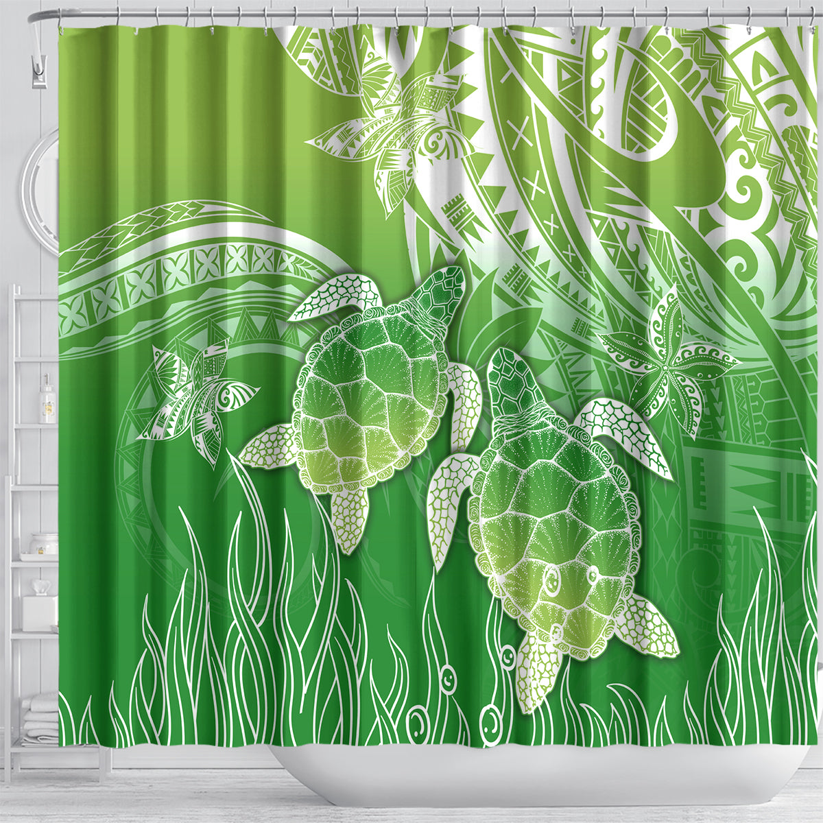 Polynesia Sea Turtle Shower Curtain Happy Valentine Day Polynesian - Green LT14 - Polynesian Pride
