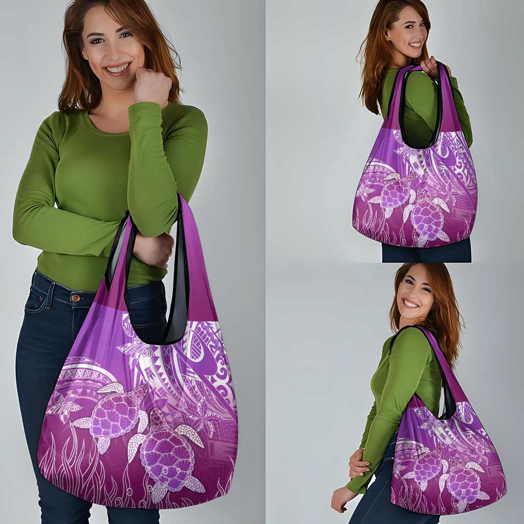 Polynesia Valentine Day Grocery Bag Polynesian Sea Turtle Purple Version