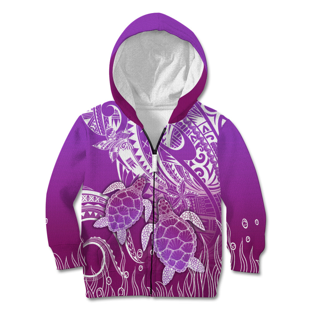 Polynesia Valentine Day Kid Hoodie Polynesian Sea Turtle Purple Version LT14 Zip Hoodie Purple - Polynesian Pride