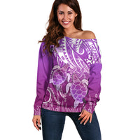 Polynesia Valentine Day Off Shoulder Sweater Polynesian Sea Turtle Purple Version LT14 Women Purple - Polynesian Pride
