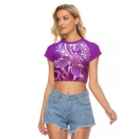 Polynesia Valentine Day Raglan Cropped T Shirt Polynesian Sea Turtle Purple Version LT14 Female Purple - Polynesian Pride