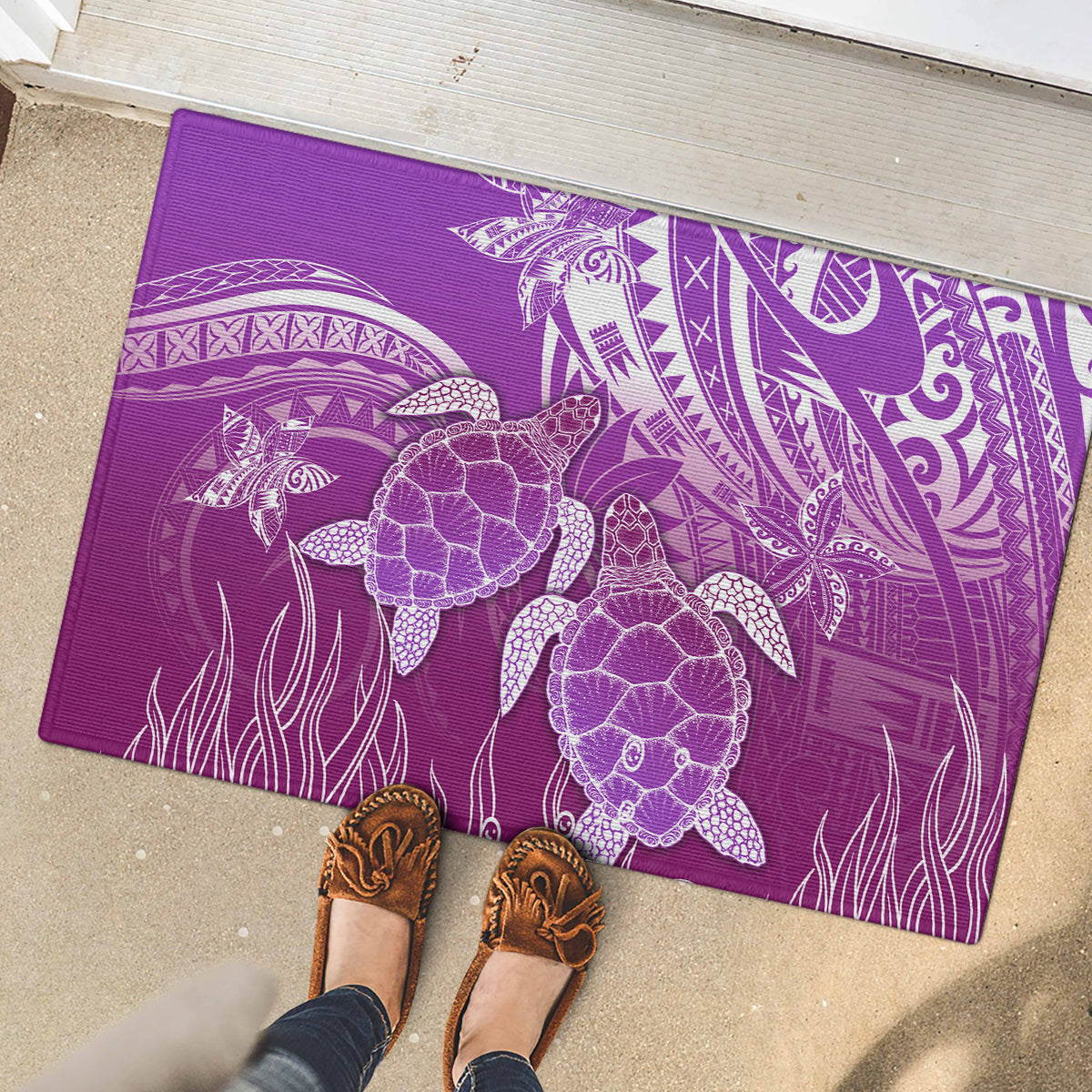 Polynesia Valentine Day Rubber Doormat Polynesian Sea Turtle Purple Version LT14 - Polynesian Pride
