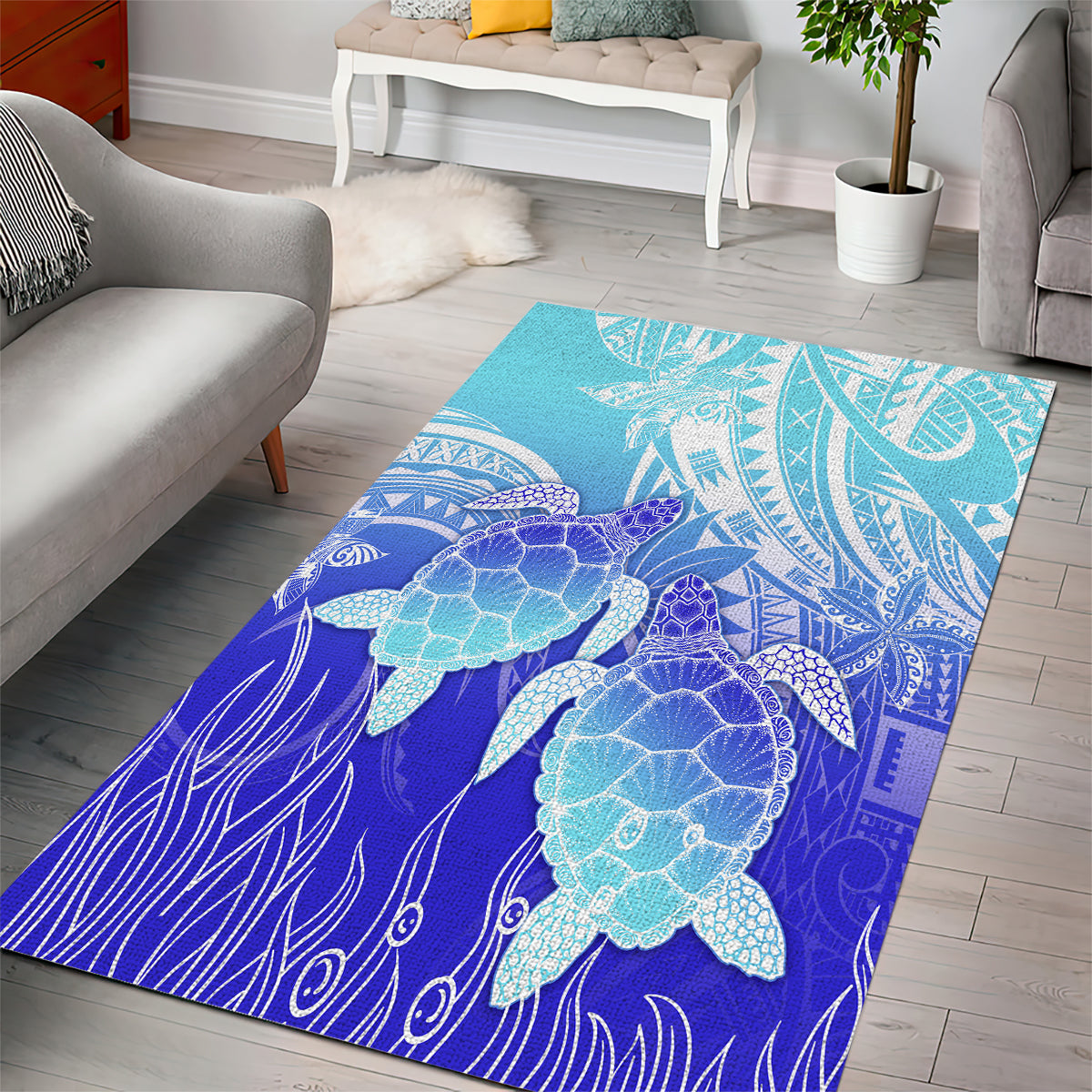 Polynesia Valentine Day Area Rug Polynesian Sea Turtle Turquoise Version LT14 - Polynesian Pride