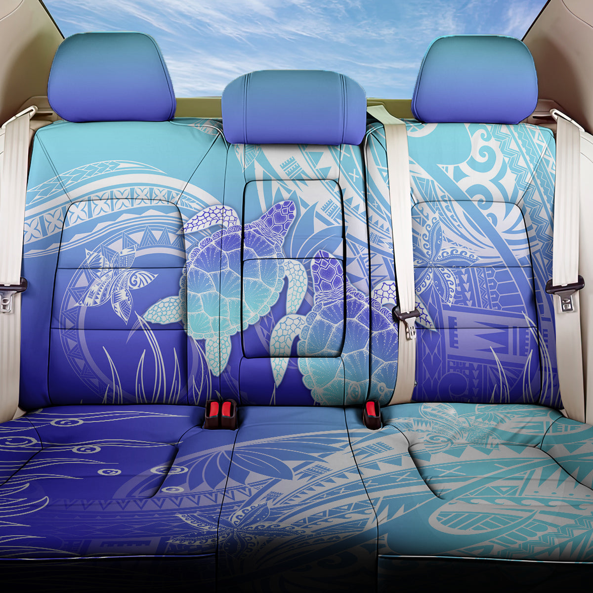 Polynesia Valentine Day Back Car Seat Cover Polynesian Sea Turtle Turquoise Version LT14 One Size Turquoise - Polynesian Pride