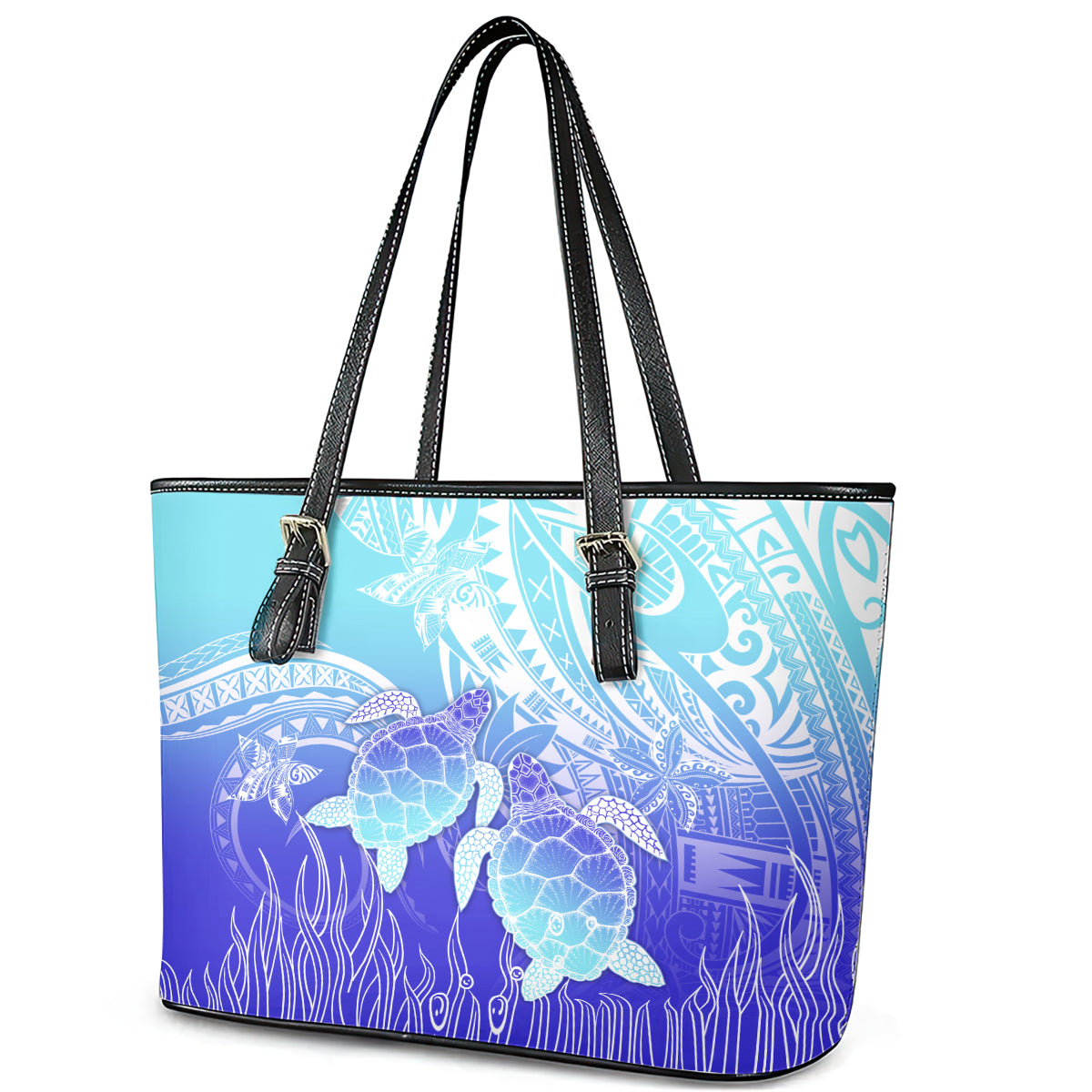 Polynesia Valentine Day Leather Tote Bag Polynesian Sea Turtle Turquoise Version LT14 - Polynesian Pride