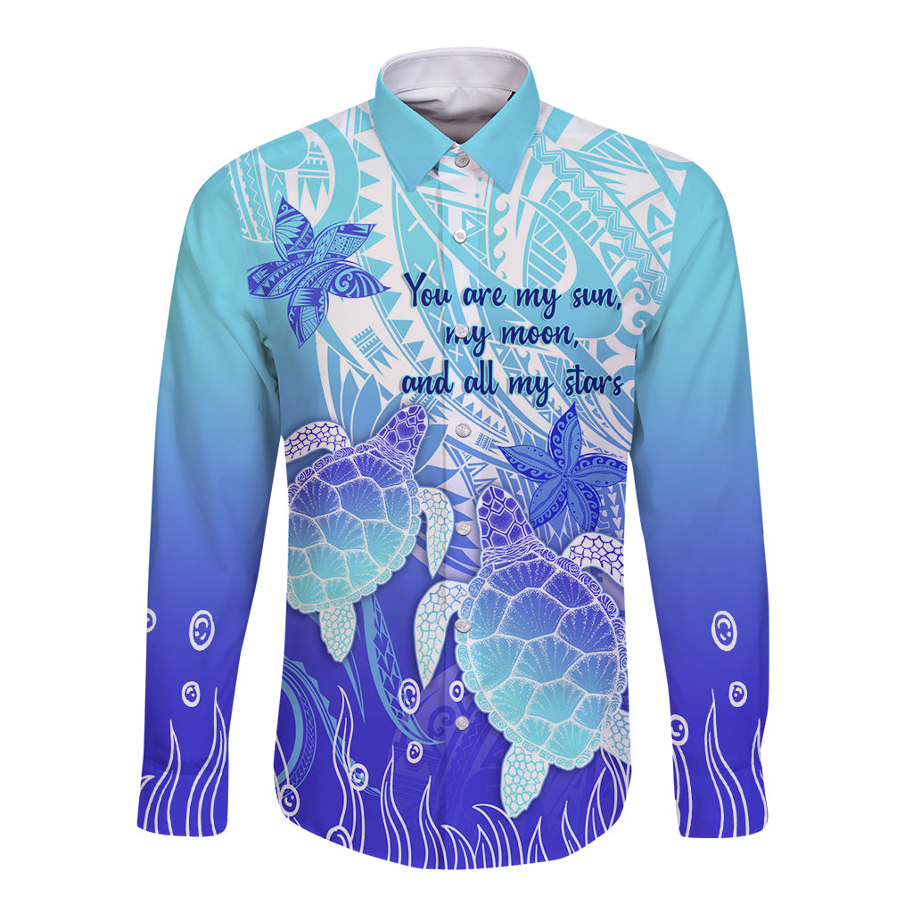Polynesia Valentine Day Long Sleeve Button Shirt Polynesian Sea Turtle Turquoise Version LT14 Unisex Turquoise - Polynesian Pride