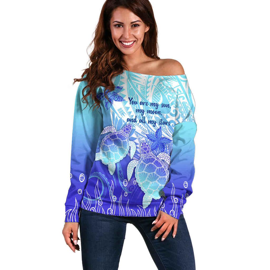 Polynesia Valentine Day Off Shoulder Sweater Polynesian Sea Turtle Turquoise Version LT14 Women Turquoise - Polynesian Pride