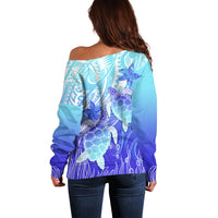 Polynesia Valentine Day Off Shoulder Sweater Polynesian Sea Turtle Turquoise Version LT14 - Polynesian Pride