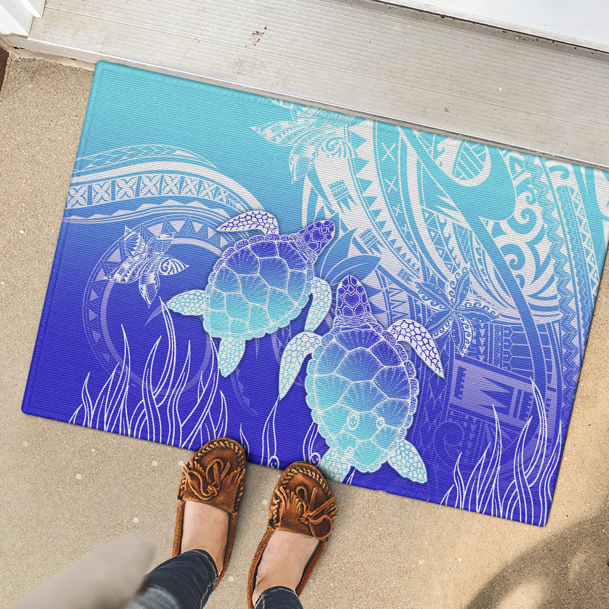 Polynesia Valentine Day Rubber Doormat Polynesian Sea Turtle Turquoise Version LT14 - Polynesian Pride