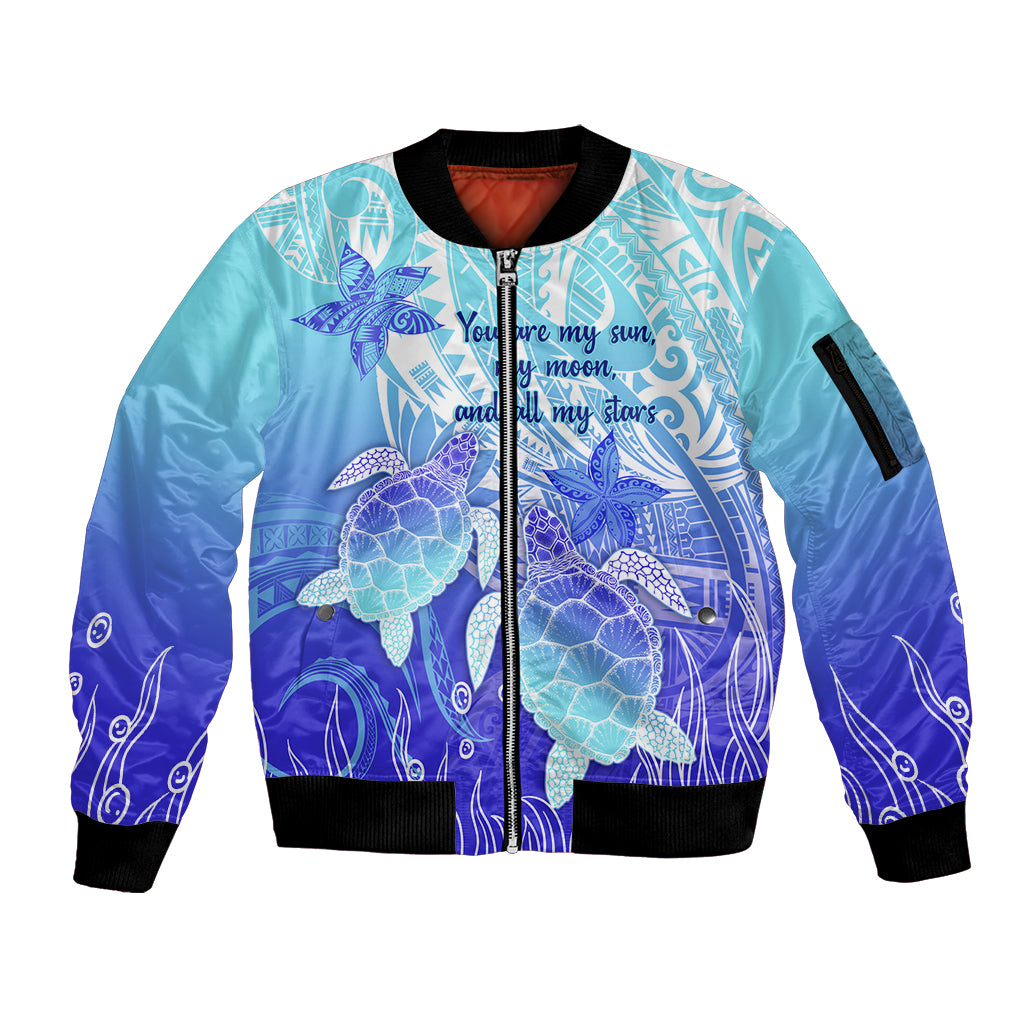 Polynesia Valentine Day Sleeve Zip Bomber Jacket Polynesian Sea Turtle Turquoise Version LT14 Unisex Turquoise - Polynesian Pride