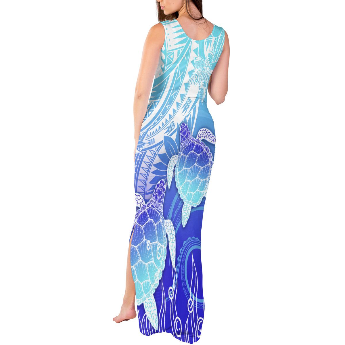 Polynesia Valentine Day Tank Maxi Dress Polynesian Sea Turtle Turquoise Version LT14 - Polynesian Pride