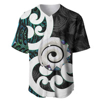 Aotearoa Koru Baseball Jersey Cyan Maori Paua Shell Mix Silver Fern LT14 Black - Polynesian Pride