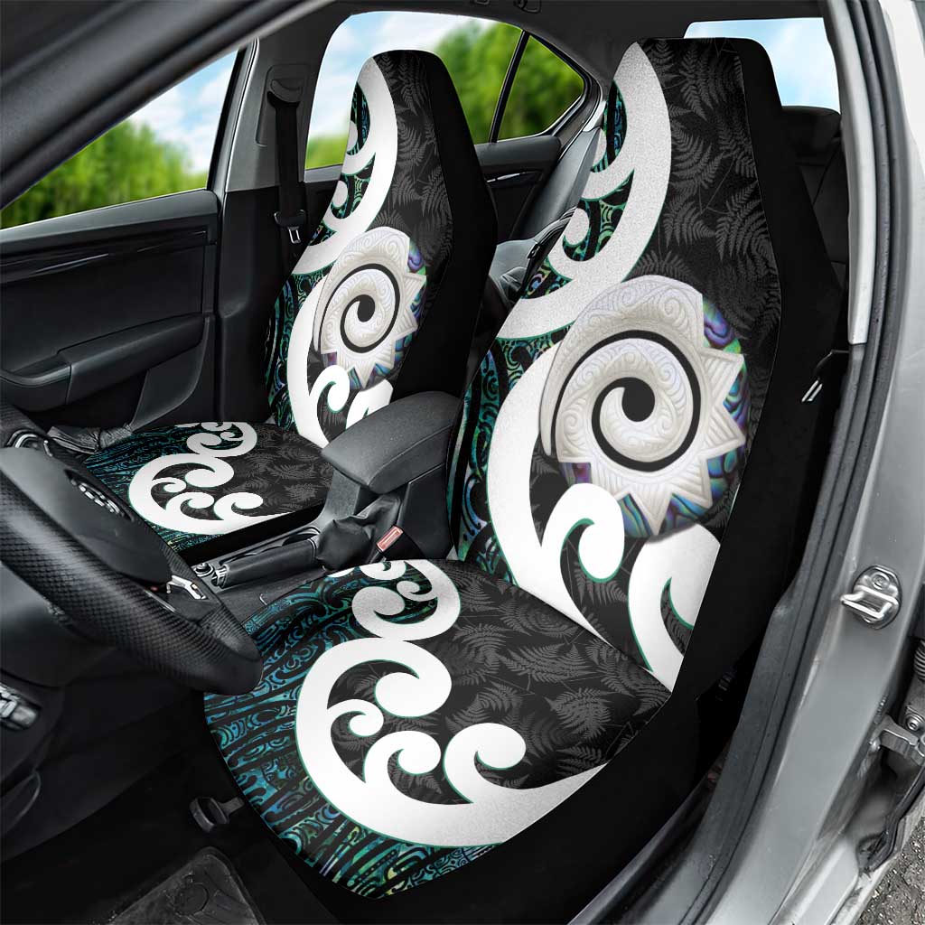 Aotearoa Koru Car Seat Cover Cyan Maori Paua Shell Mix Silver Fern