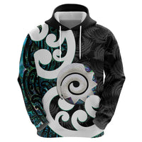 Aotearoa Koru Hoodie Cyan Maori Paua Shell Mix Silver Fern