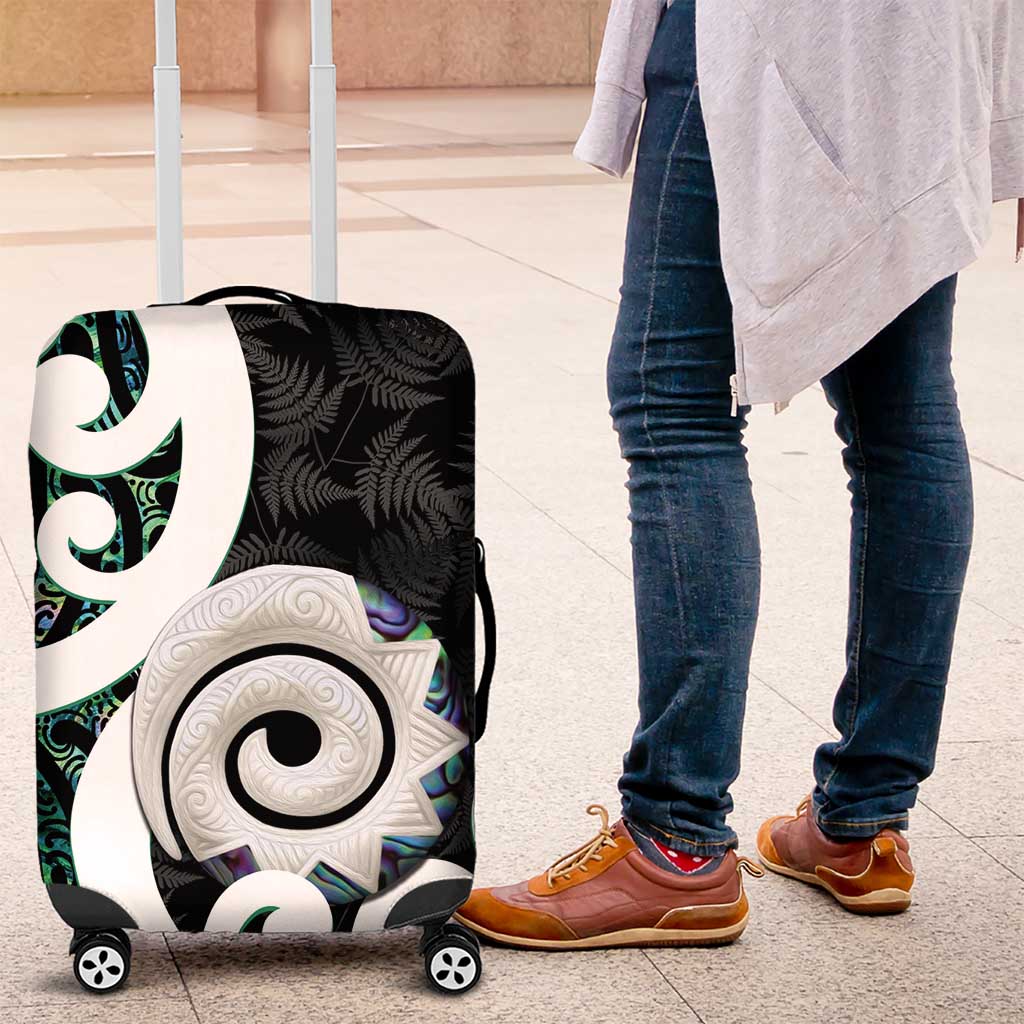 Aotearoa Koru Luggage Cover Cyan Maori Paua Shell Mix Silver Fern LT14 Black - Polynesian Pride
