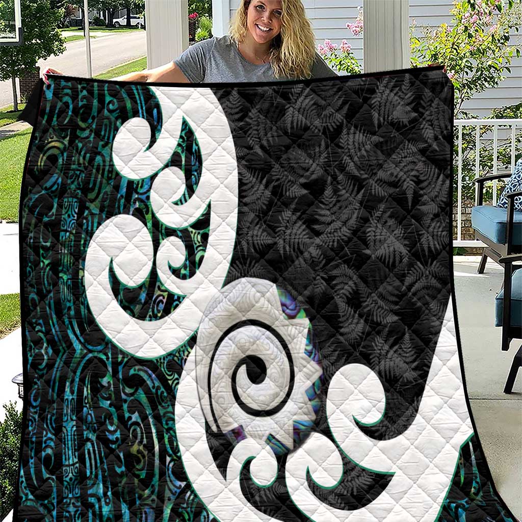 Aotearoa Koru Quilt Cyan Maori Paua Shell Mix Silver Fern LT14 Black - Polynesian Pride