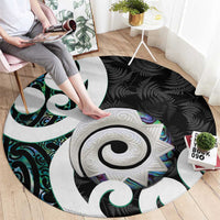 Aotearoa Koru Round Carpet Cyan Maori Paua Shell Mix Silver Fern LT14 - Polynesian Pride