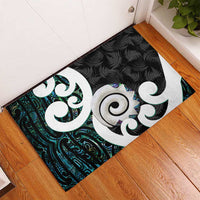 Aotearoa Koru Rubber Doormat Cyan Maori Paua Shell Mix Silver Fern LT14 - Polynesian Pride