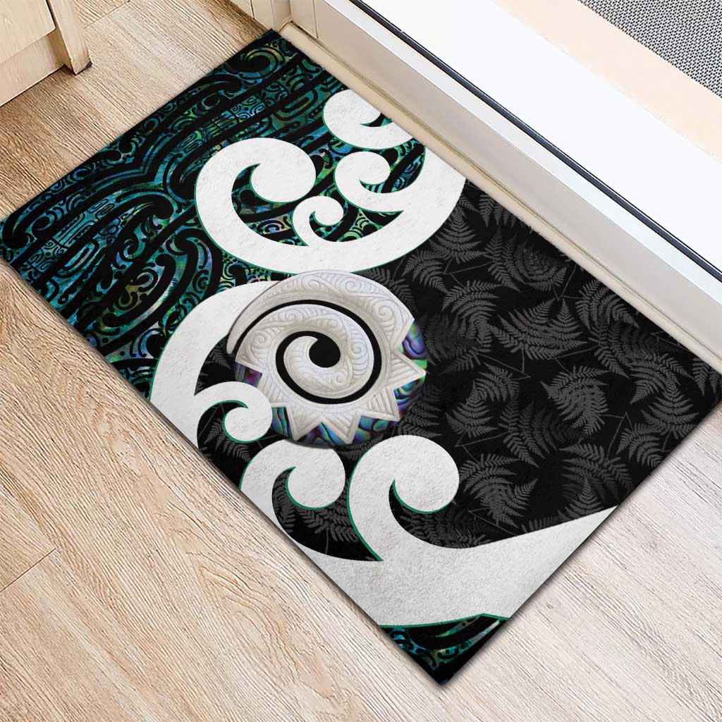 Aotearoa Koru Rubber Doormat Cyan Maori Paua Shell Mix Silver Fern LT14 - Polynesian Pride