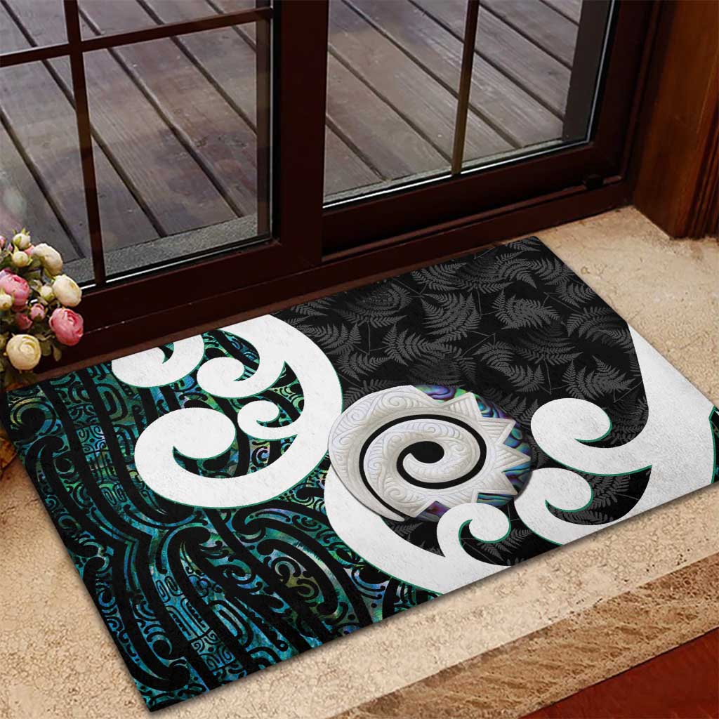 Aotearoa Koru Rubber Doormat Cyan Maori Paua Shell Mix Silver Fern LT14 - Polynesian Pride