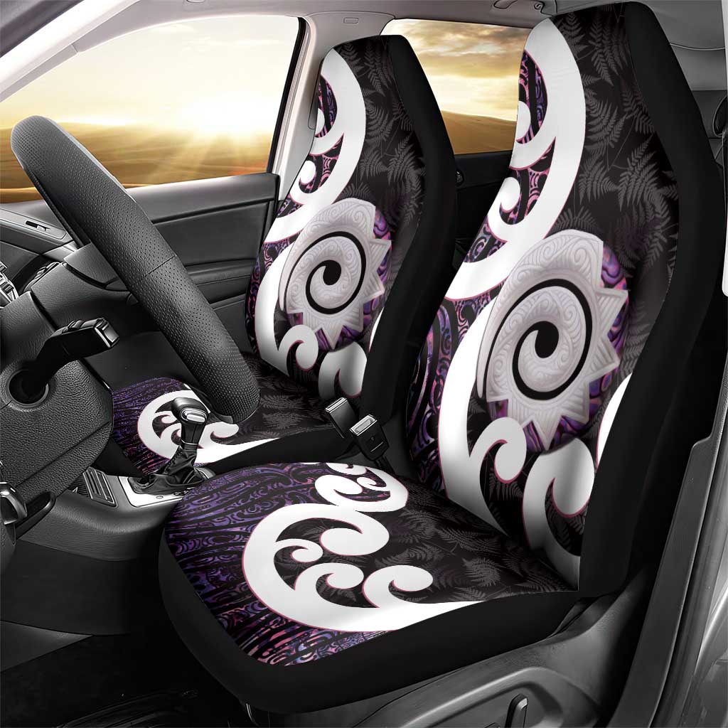 Aotearoa Koru Car Seat Cover Purple Maori Paua Shell Mix Silver Fern