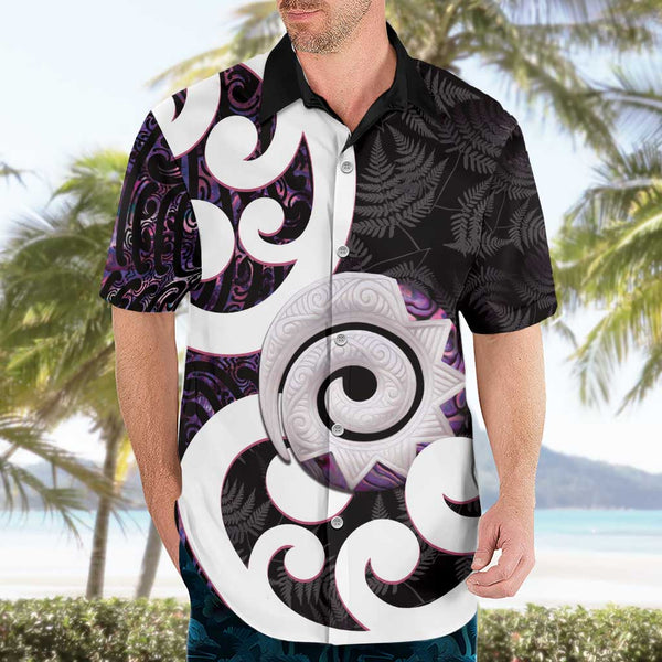 (Custom Personalised) Waitangi Hawaiian Shirt Aotearoa Maori Pattern Mix Fern and Manaia Koru LT13 main image 0