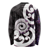 Aotearoa Koru Long Sleeve Shirt Purple Maori Paua Shell Mix Silver Fern LT14 - Polynesian Pride