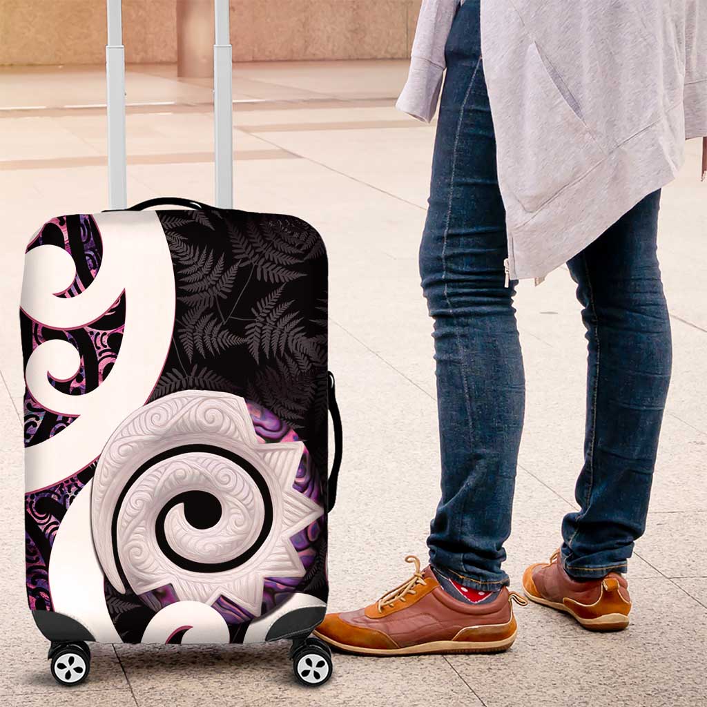 Aotearoa Koru Luggage Cover Purple Maori Paua Shell Mix Silver Fern LT14 Black - Polynesian Pride