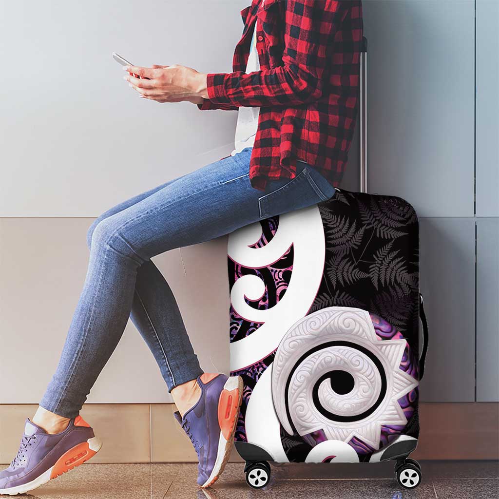 Aotearoa Koru Luggage Cover Purple Maori Paua Shell Mix Silver Fern